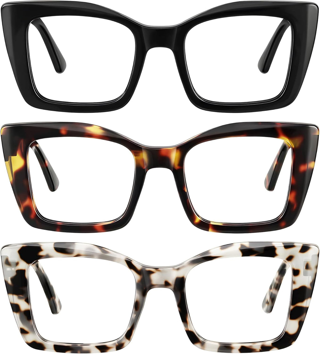 3 Pack Reading Glasses for Women Oprah Style Oversized Square Reading Glasses Blue Light Blocking Spring Hinge Readers