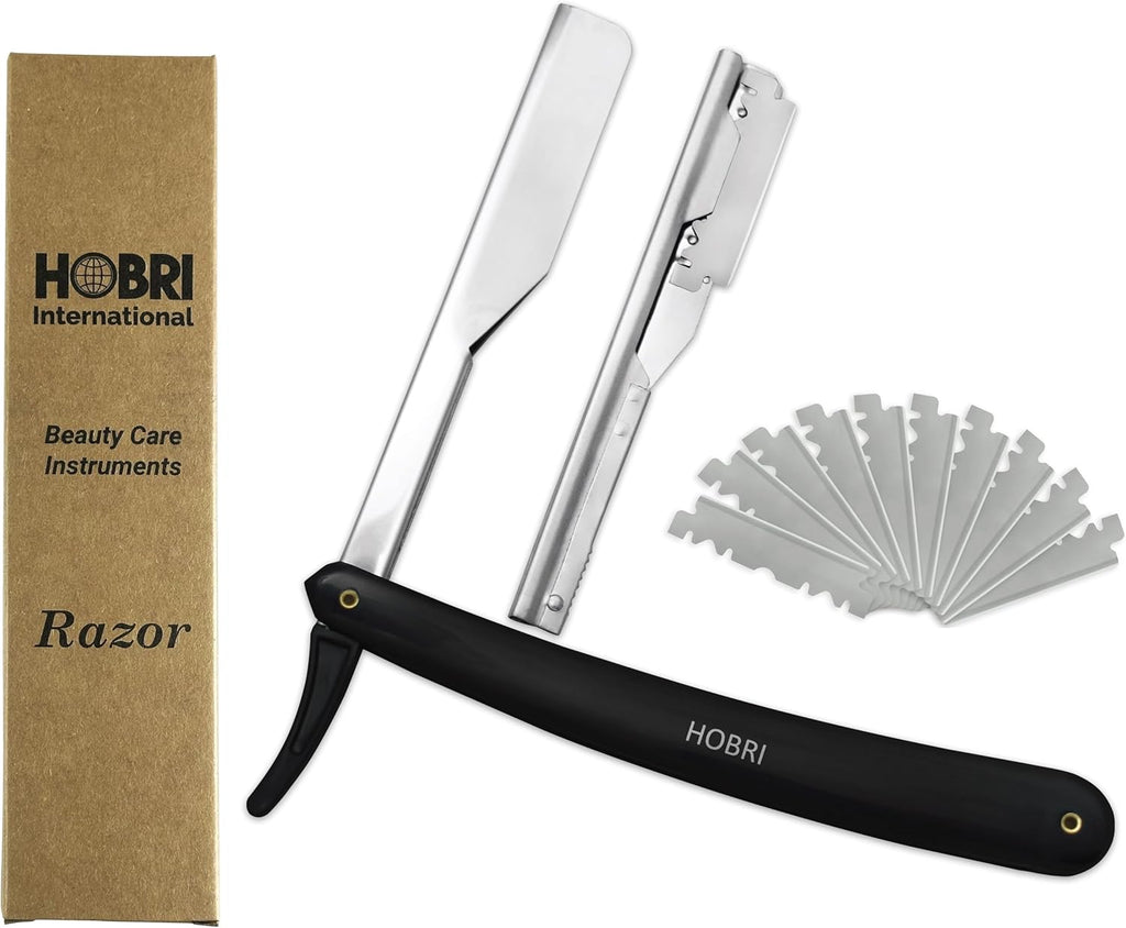 Professional Barber Straight Edge Razor with 10 Blades Men's Manual Shaver Salon Quality Razor