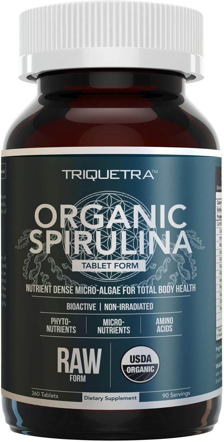 Organic Spirulina Tablets (360 Tablets) - Made with Parry® Spirulina, The Best Spirulina in the World, Highest Nutrient Density - Non-Irradiated, 3 Organic Certifications (90 Servings)