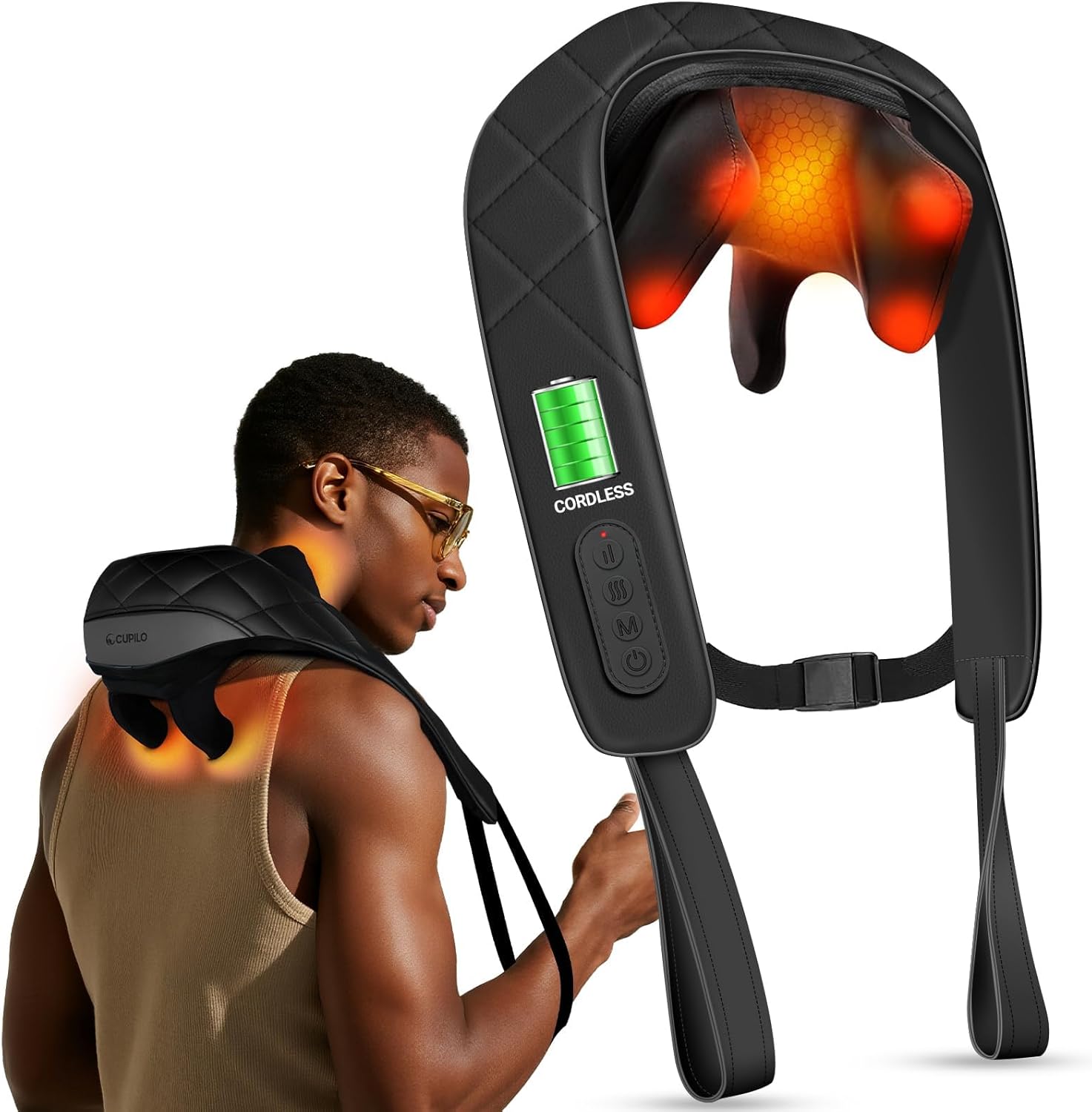CuPiLo Cordless Neck Massager with Heat, HSA Store FSA Eligible 4D Kneading Shoulder Massager for Pain Relief Deep Tissue, Electric Shiatsu Massage for Neck and Shoulder, Fathers Day Dad Gifts for Men