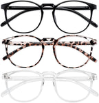 Przene 3 Pack Blue Light Blocking Glasses Women/Men,Retro Round Computer Glasses Anti Eye Strain/UV/Glare, Gaming Glasses. (Black/Crystal/Transparent Amber)