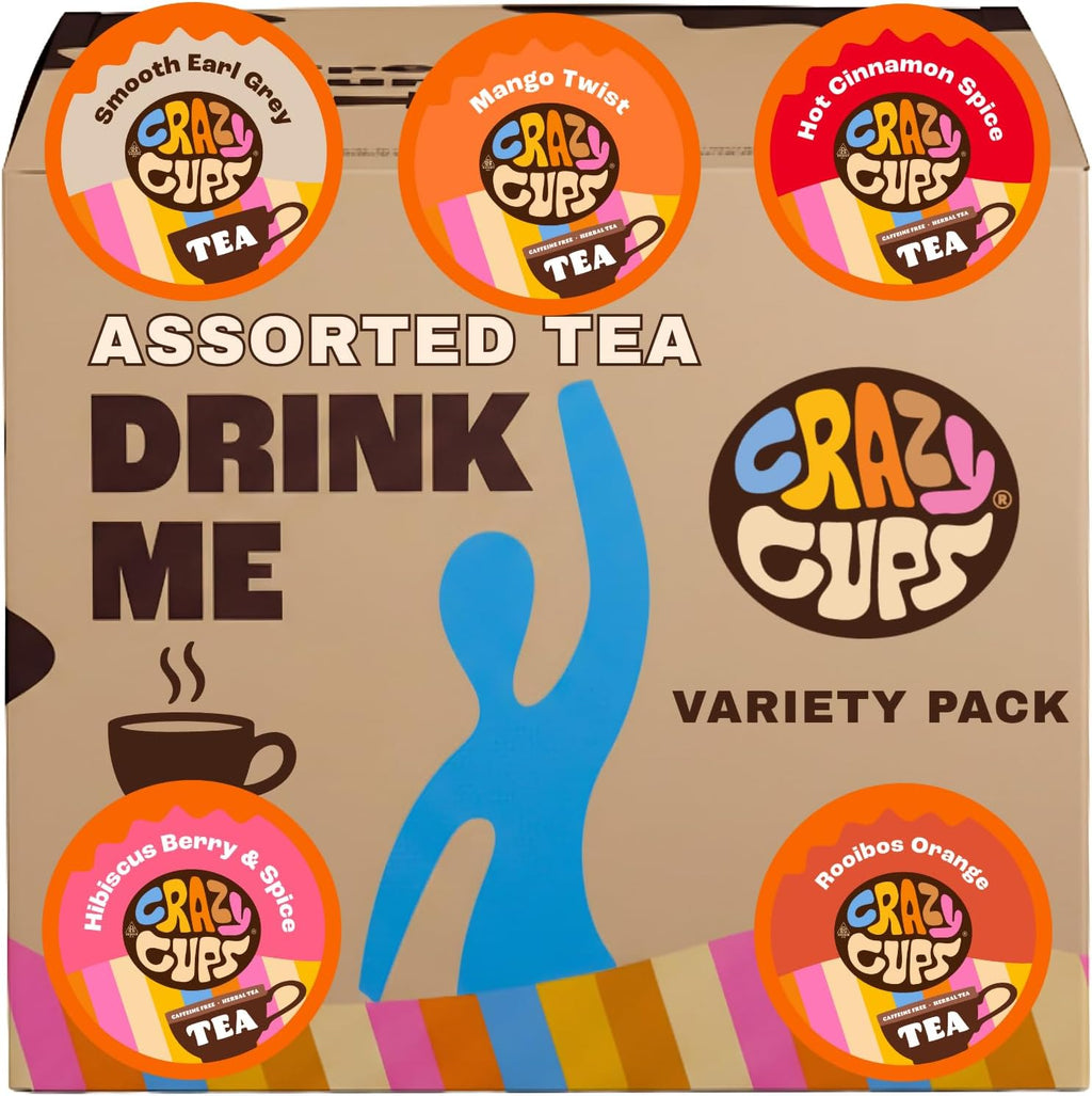 Crazy Cups Assorted Tea Variety Pack 30 Count, Cinnamon, Earl Grey, Hibiscus Berry & Spice, Mango Twist, Rooibos Orange, Single Serve Tea Pods Variety Pack for Hot & Iced