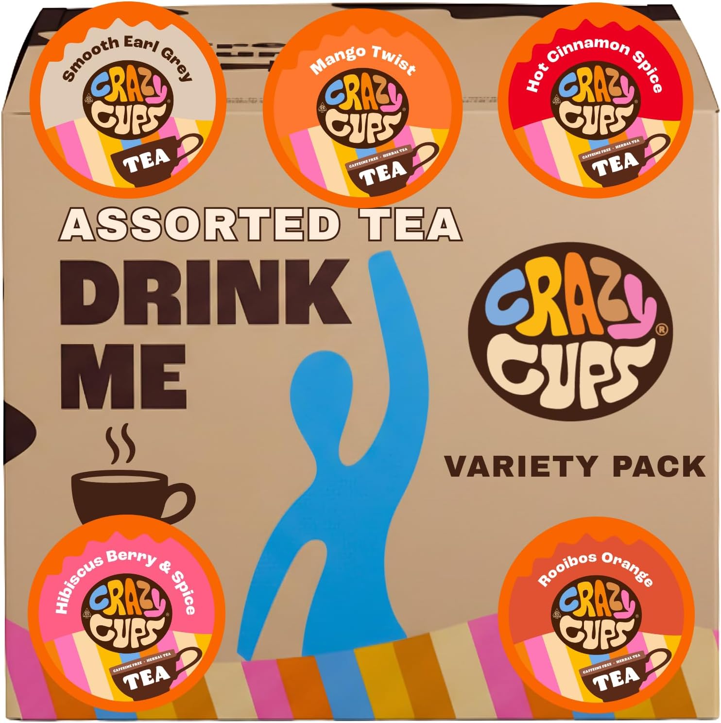 Crazy Cups Assorted Tea Variety Pack 30 Count, Cinnamon, Earl Grey, Hibiscus Berry & Spice, Mango Twist, Rooibos Orange, Single Serve Tea Pods Variety Pack for Hot & Iced