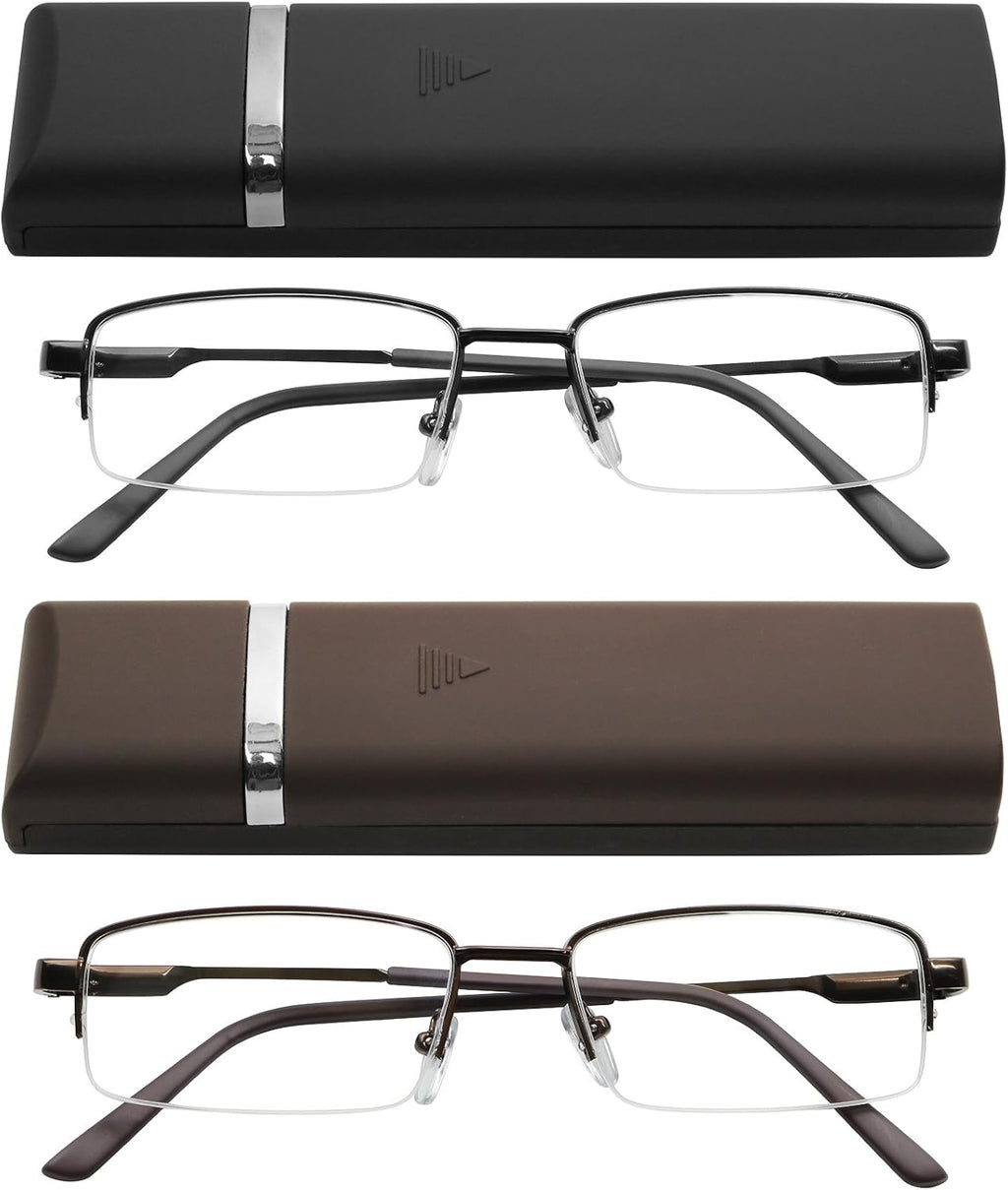 Success Eyewear Reading Glasses 2 Pk Ultra Thin Lightweight Spring Hinge Glasses for Reading Men Women w Cases