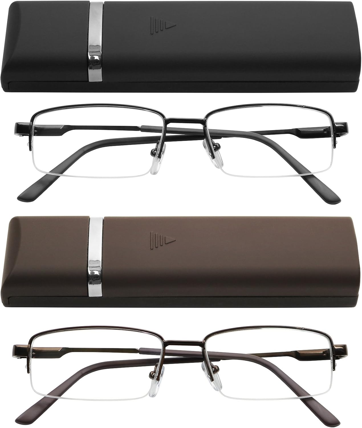 Success Eyewear Reading Glasses 2 Pk Ultra Thin Lightweight Spring Hinge Glasses for Reading Men Women w Cases