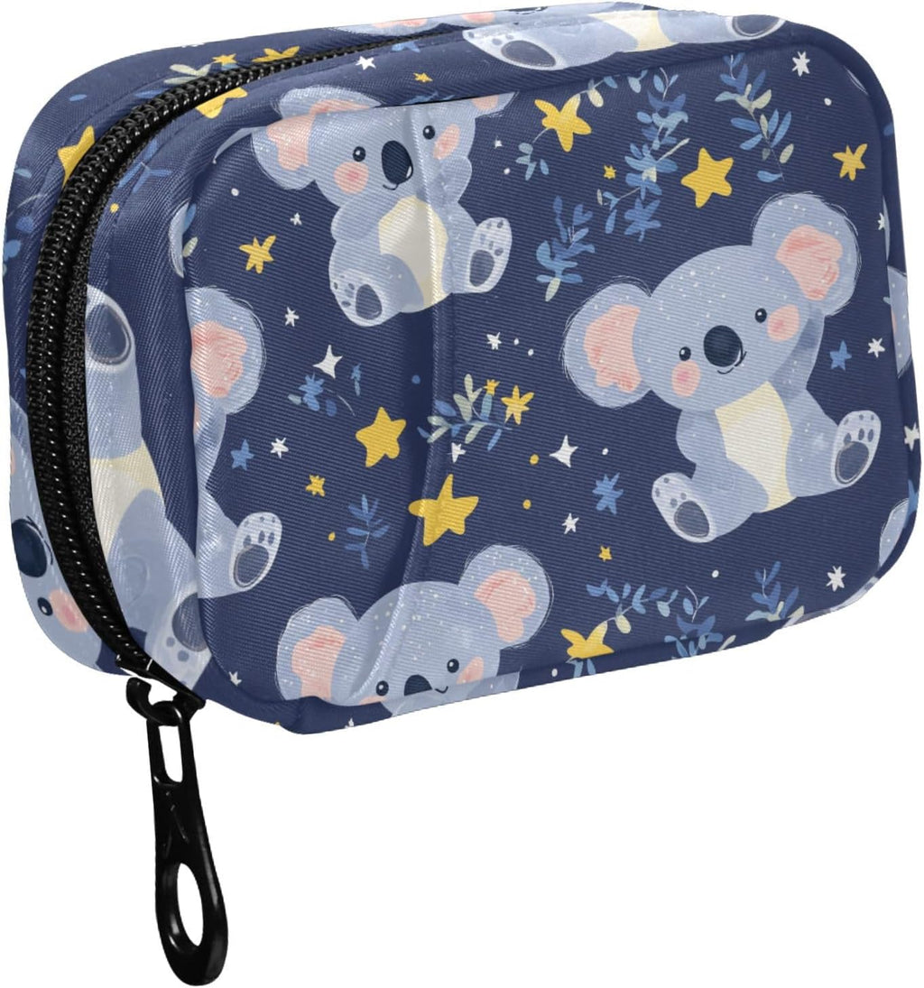 Fustylead Cute Cartoon Koala Bear and Stars Travel Pill Case Bag with Zipper Weekly Pill Box 8 Compartments 7 Day Personal Pill Case Purse Medicine Case Organizer