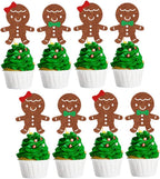 24 Pcs Bow Tie Gingerbread Man Cupcake Toppers Cake Decoration Christmas Baby Gender Reveal Party Dessert Insert MGPFERD