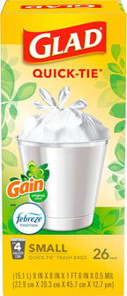 Glad Trash Bags, OdorShield Small Garbage Bags, Gain Original & Febreze, 4 Gal, 26 Count (Pack of 6)