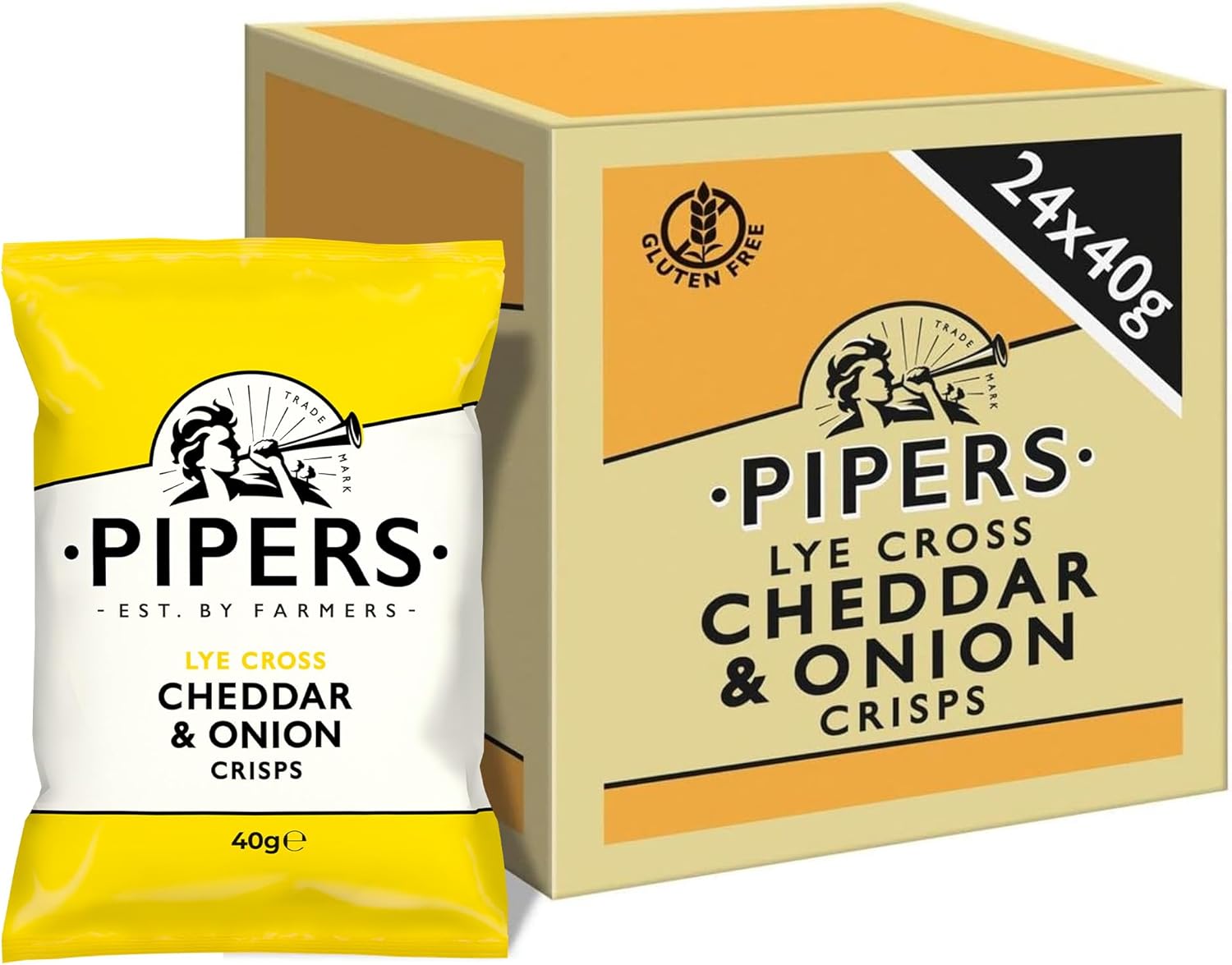Pipers Crisps Lye Cross Cheddar & Onion 40g (Pack of 24)