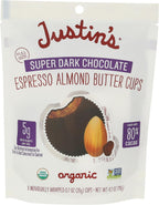 JUSTINS Organic Super Dark Chocolate Espresso Almond Butter Cups, 4.2 OZ