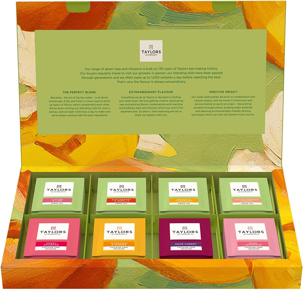 Taylors of Harrogate Assorted Green & Herbal Teas Sampler, Variety Pack Gift Box, Individually Wrapped Bags, 48 Count (Pack of 1), Premium Green & Herbal Teas, Mixed Caffeinated & Caffeine-Free Selection, 48 Teabags
