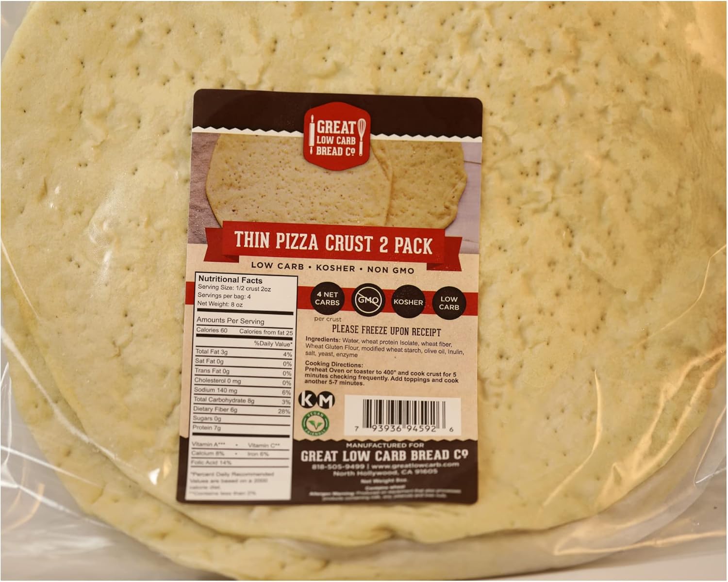 Great Low Carb Thin Pizza Crust 2 Pack 8 oz . 2 Bags| Keto friendly | Kosher |Non GMO |Low carb diet