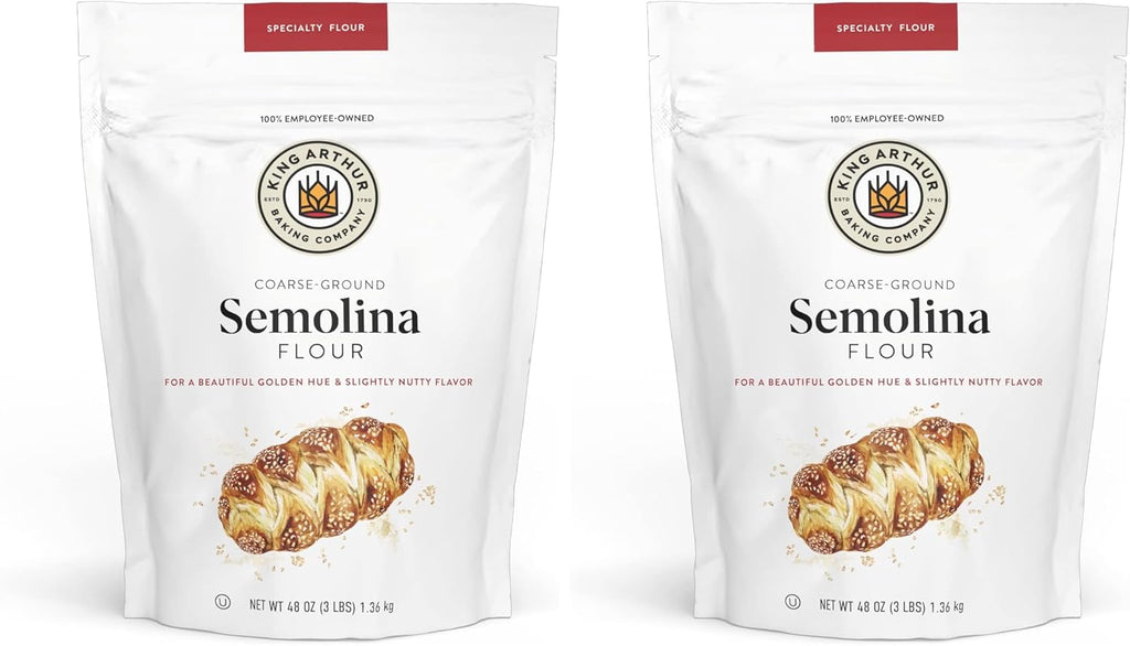 King Arthur Premium Semolina Flour: Coarse Ground, High Protein Durum Wheat Perfect Pasta, Pizza, Bread Making - Kosher, 3 lbs Resealable Bag, USA-Grown Wheat, Versatile Baking Ingredient (Pack of 2)