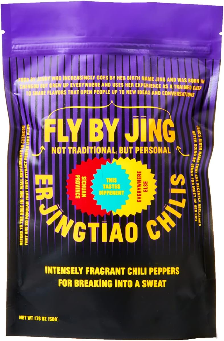 FLYBYJING Erjingtiao Chili, Dried Spicy Chili Pepper Sourced from Sichuan, Fruity and Intensely Fragrant, Balanced with Mild Spice, Perfect for Homemade Oils, Marinades and Sauces (50g)