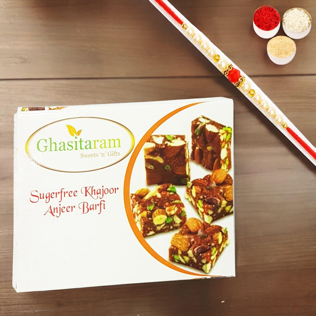 Ghasitaram Gifts Rakhi Gifts for Brothers Rakhi Sweets - Ghasitarams Natural Sugarfree Mix 200 GMS with Beads Rakhi