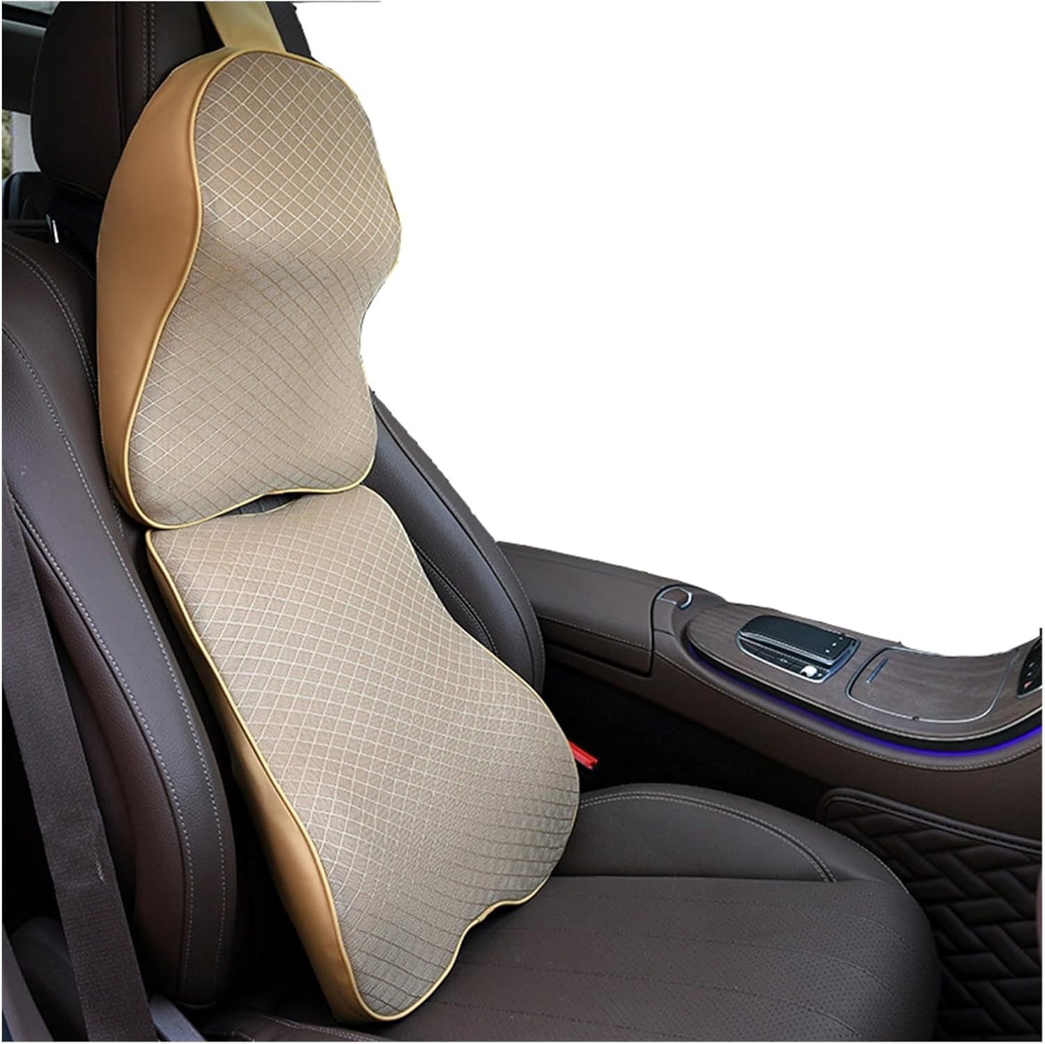 TEMKIN W Memory Foam Car Neck Pillow Headrest Seat Head Lumbar Support Protector Breathable Car Pillow Waist Rest Pillow Seat Back Rest Y (Color : Set 1-02)