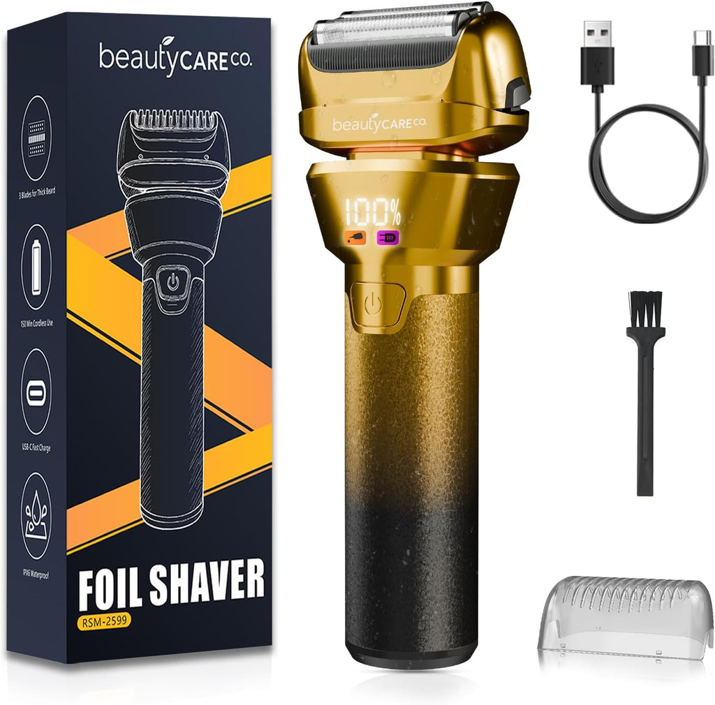 Electric Foil Shaver for Men,Electric Razor for Men with Fast Charging, Waterproof Cordless Rechargeable System, Professional Beard Trimmer & 3 Blade Replacement Head