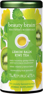 The Republic of Tea – Beauty Brain Beautifying Botanicals Lemon Balm Kiwi Tea, 36 Tea Bags, Herbal Blend, Caffeine Free, Gluten Free