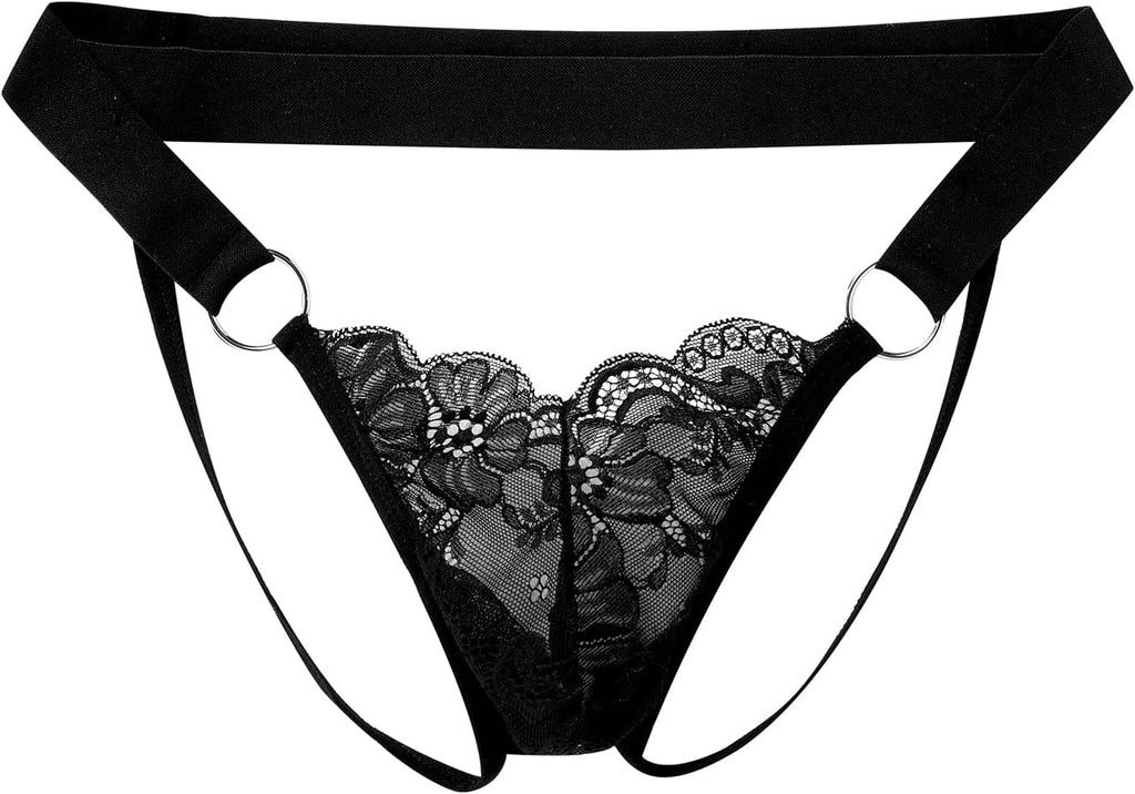 ABAFIP Men's Lace Thong Underwear Low Waist Sissy Pouch G-String Panties Crossdressing Lingerie