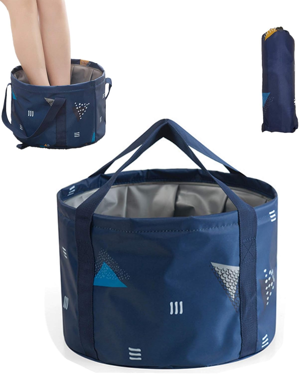 24L Large Foldable Feet Soaking Bath Tub Collapsible Bucket, Portable Travel Foot Soak Spa Basin for Camping Washing, Dark Blue