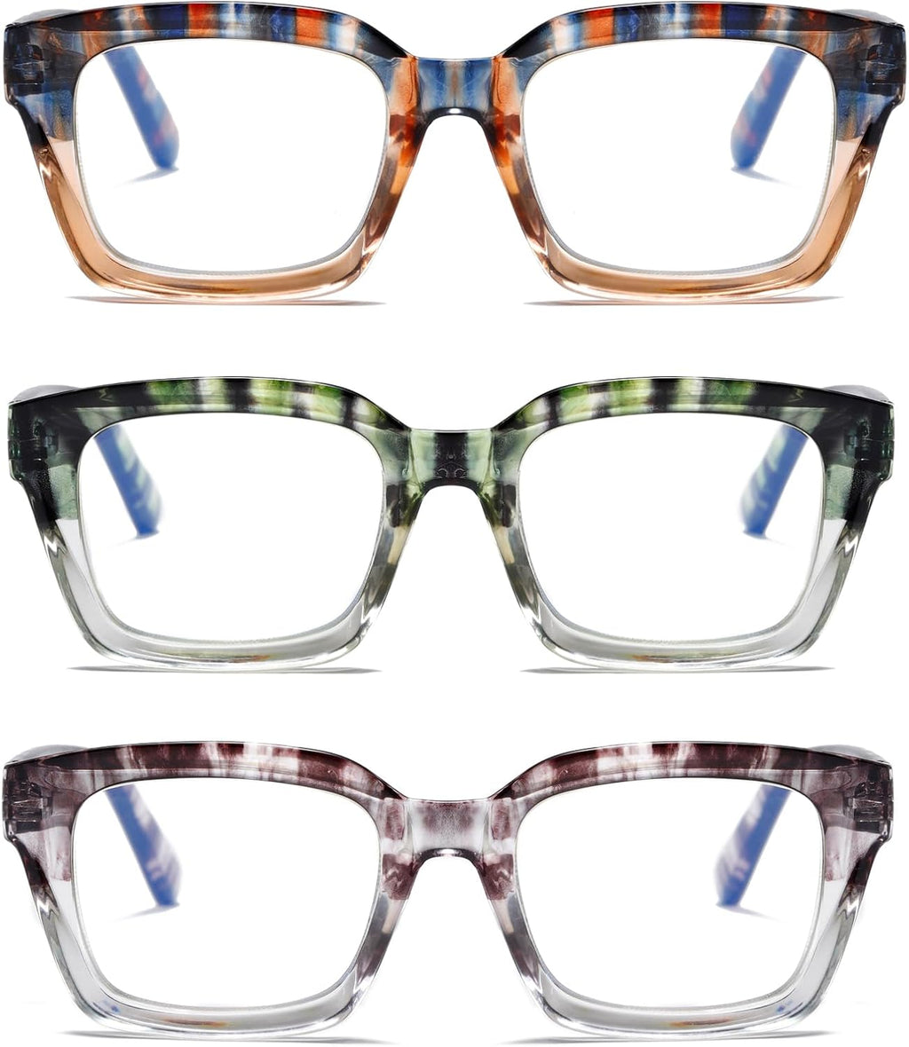 Hubeye 3 Pairs Retro Oversized Large Frame Reading Glasses for Women Men Square Fashion Oprah Style Blue Light Blocking Computer Reader with Glasses Cloth Cover +1.0