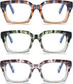 Hubeye 3 Pairs Retro Oversized Large Frame Reading Glasses for Women Men Square Fashion Oprah Style Blue Light Blocking Computer Reader with Glasses Cloth Cover +1.0