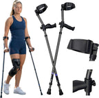 in-Motion Forearm Crutches | Spring Assist Crutches for Adults | Walking Crutch with Ergonomic Handle | Articulating Tips | Size Short (4'2" - 5'5") | Lightweight & Durable | Charcoal | 350lb Capacity