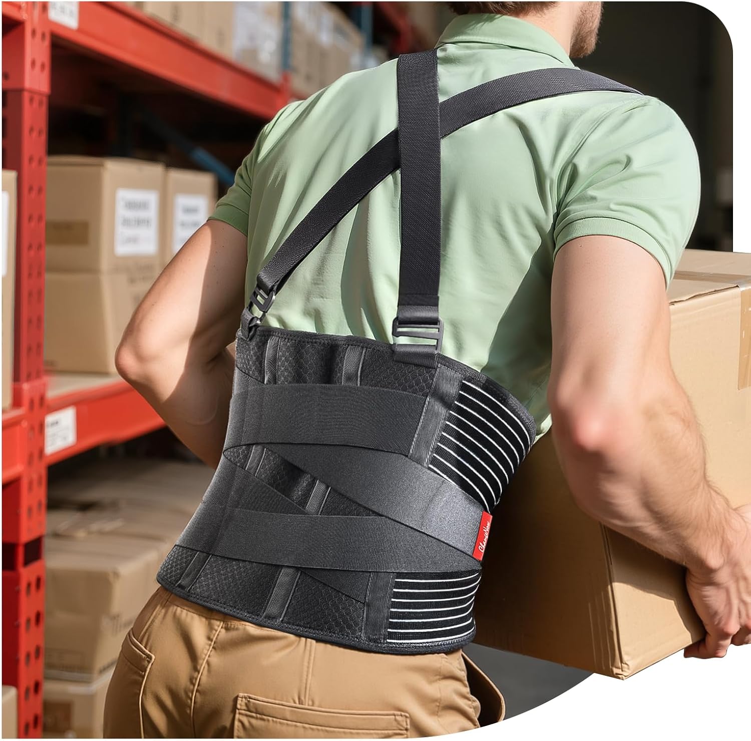 Ultra Breathable Work Back Brace for Men & Women [Upgraded Medical-Grade Support] Lower Back Support Belt with Removable Suspenders - Pain Relief for Lifting, Warehouse, Construction, Moving