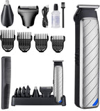 Cordless Hair & Beard Trimmer for Men, 3-in-1 Grooming Kit, with Stainless Steel Heads, Nose/Body Trimmer & Storage Base, 120Mins Long Runtime