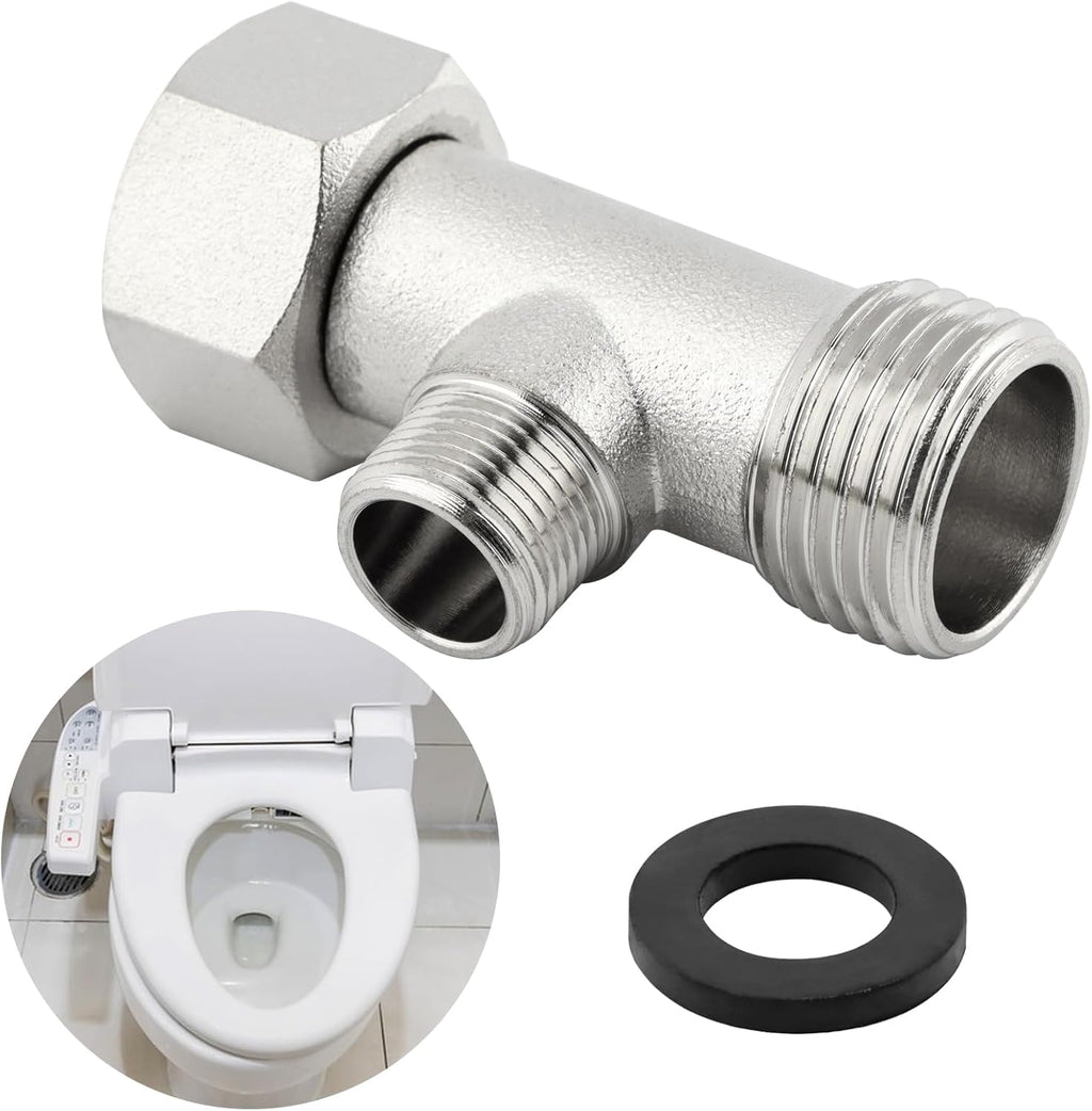 Bidet T Adapter, 3 Way Adapter or Tee Connector (Thread Size 1/2″ x 1/2″ x 9/16″), Bidet Attachment for Toilet (1/2inch)