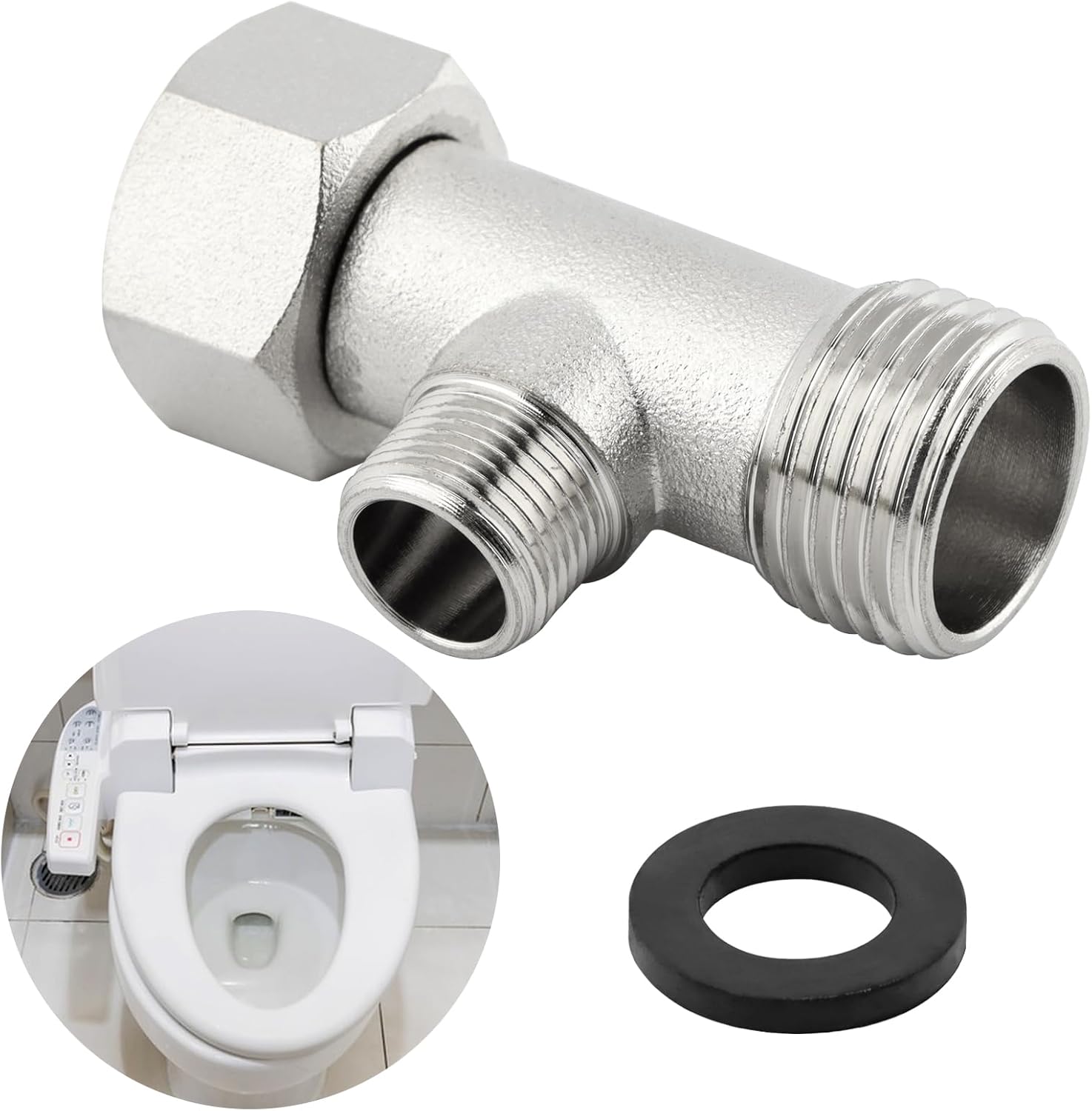 Bidet T Adapter, 3 Way Adapter or Tee Connector (Thread Size 1/2″ x 1/2″ x 9/16″), Bidet Attachment for Toilet (1/2inch)