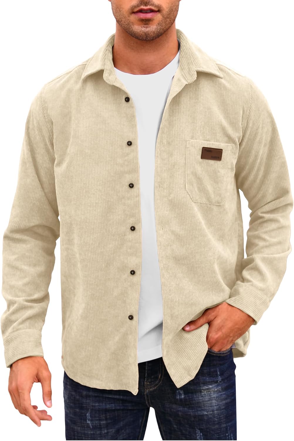 Comdecevis Mens Corduroy Shirts Jacket Button Down Long Sleeve Work Shirts Shackets with Pocket