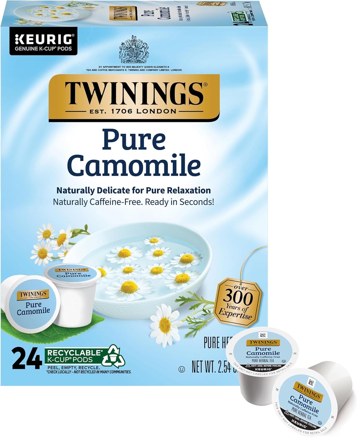 Twinings Pure Camomile Herbal Tea K-Cup Pods for Keurig, 24 Count (Pack of 1), Made with Pure Camomile Blossoms, Naturally Caffeine-Free, Enjoy Hot or Iced