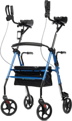 ELENKER Upright Walker, Stand Up Rollator Walker with Padded Seat and Backrest, Lightweight, Compact Folding, Fully Adjustment Frame for Seniors, Blue