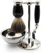 Edwin Jagger S81M586BAMZ Imitation Ebony & Nickel Classic Shaving Set with Pure Badger Shaving Brush, Mach 3 Razor and Shaving Bowl for Shaving Cream or Soap for Men and Women