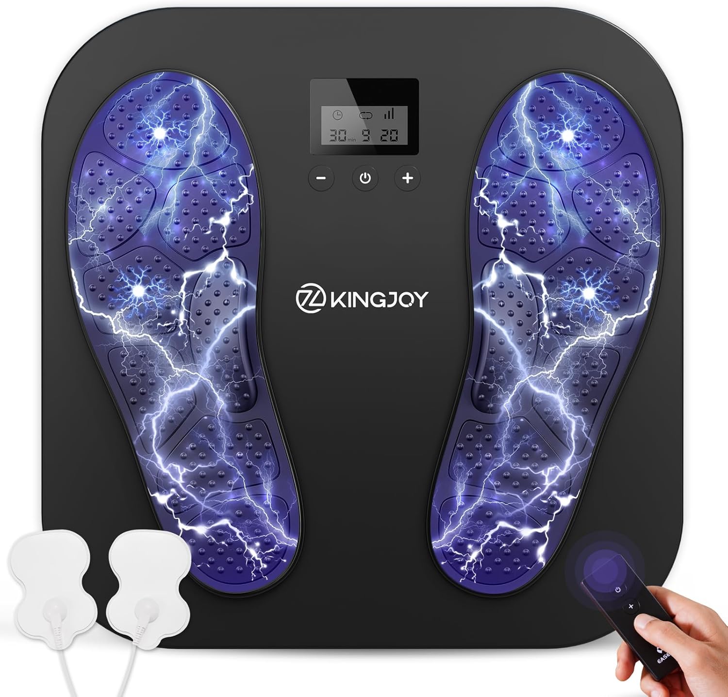 KINGJOY Foot Massager for Neuropathy, Rechargeable EMS TENS Foot Stimulator with 10 Modes 20 Intensities for Circulation Plantar Fasciitis & Swelling Pain Relief, Gifts for Women Men-Black