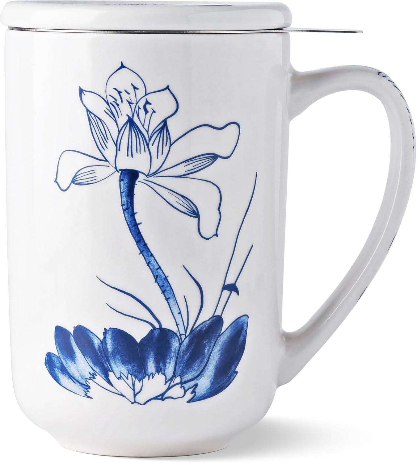 AmorArc Porcelain Tea Mug with Infuser and Lids, 18 Oz Large Cup Strainer with Bag Holder for Loose Leaf Tea, Steeping Coffee Mug for House-warming Wedding Birthday Gift