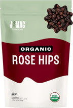 J MAC BOTANICALS Organic Rose Hips (1 lb Bag) Whole, natural dried rose hips for herbal tea, rosehips, rosehip tea, packaged in the USA