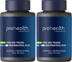 ProHealth Resveratrol 1000mg | Pure Trans-Resveratrol | Plus Quercetin, Red Wine & Green Tea Extract | Clinically Studied to Support Cellular Health, Memory, Healthy Aging | 60 Capsules (Pack of 2)