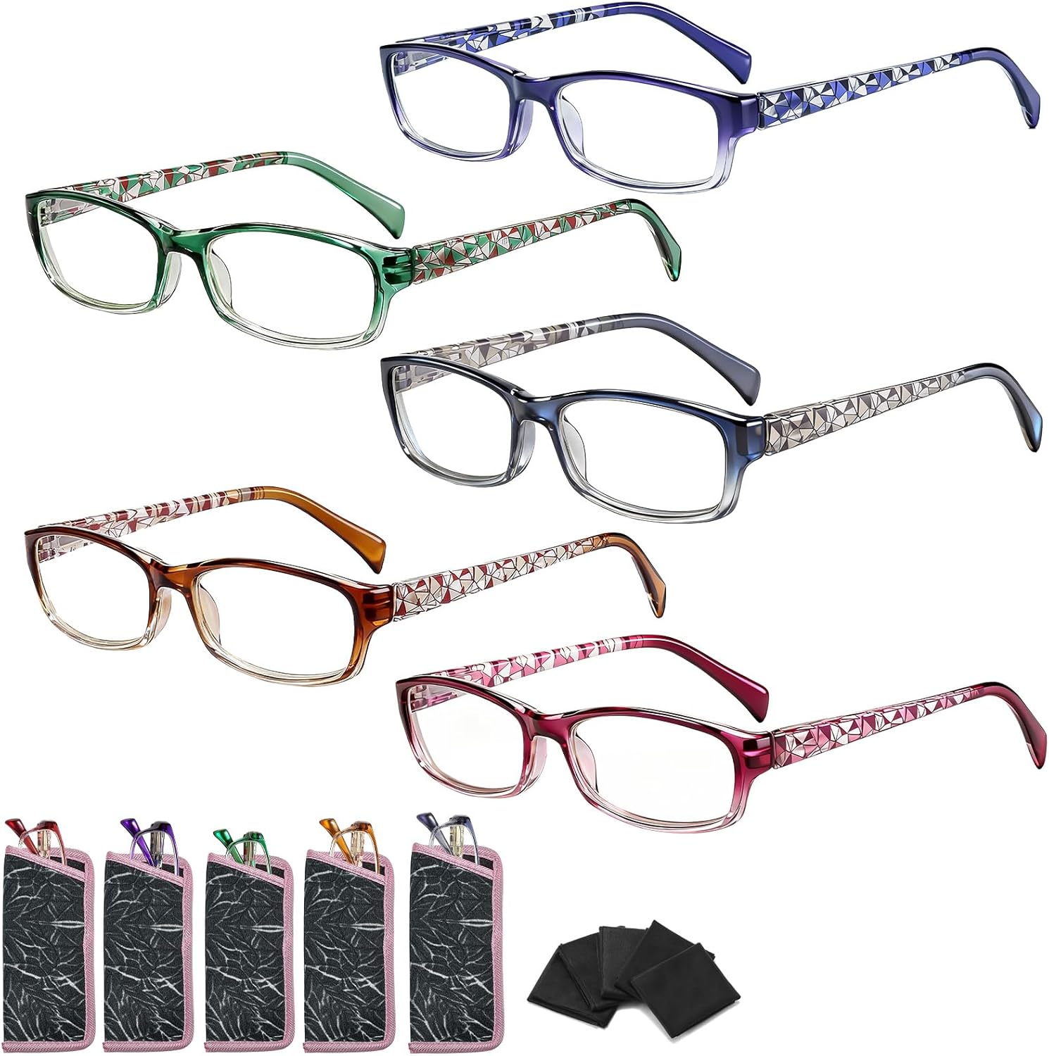 Suertree Reading Glasses for Women, 5 Pack Blue Light Blocking Computer Ladies Readers Men with Spring Hinge +2.75x