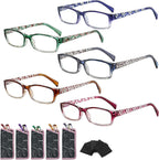Suertree Reading Glasses for Women, 5 Pack Blue Light Blocking Computer Ladies Readers Men with Spring Hinge +2.0x