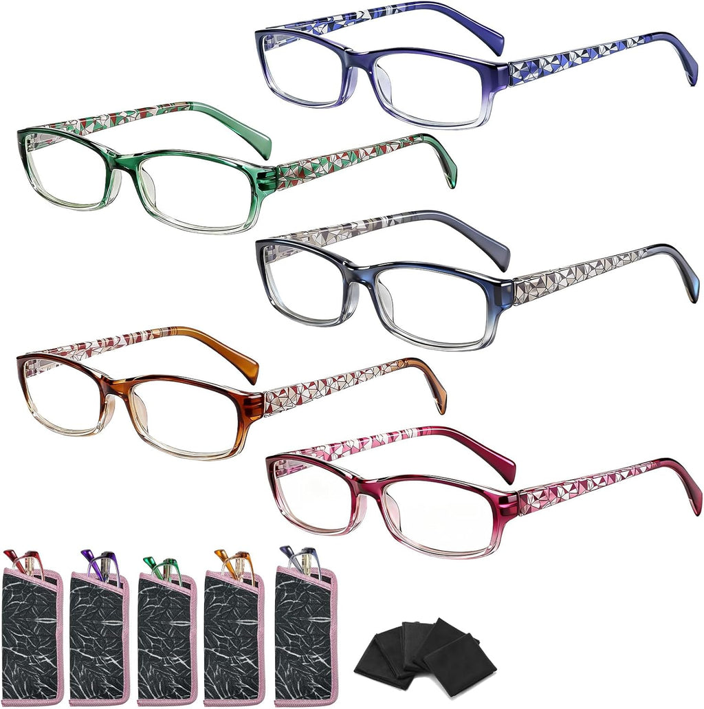 Suertree Reading Glasses for Women, 5 Pack Blue Light Blocking Computer Ladies Readers Men with Spring Hinge +2.25x