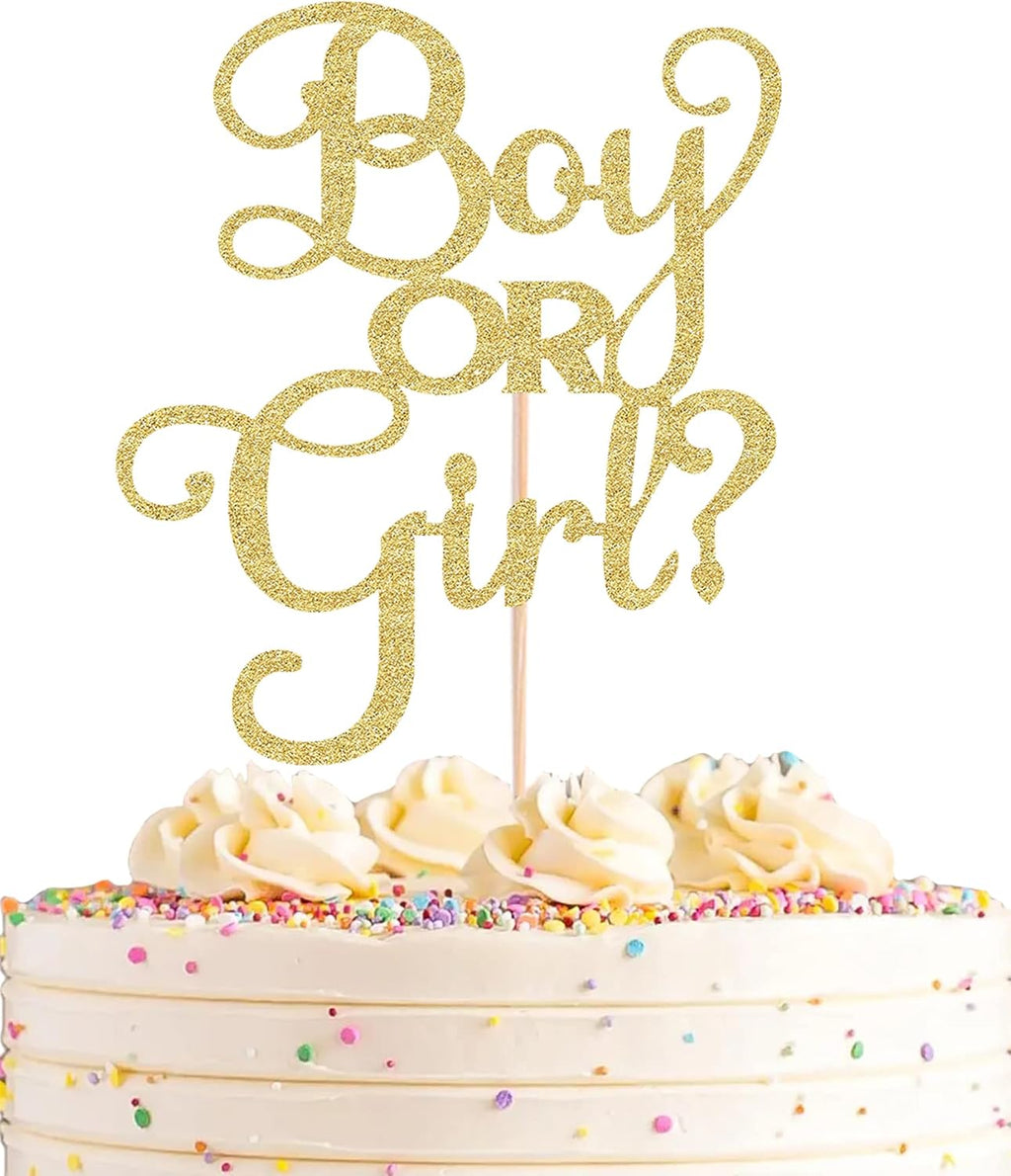 Boy or Girl Cake Topper - Gold Glitter Baby boy or girl Gender Reveal Party Cake decorations Supplies, for Baby Shower/ 1st Birthday Party/Baby Party Photo Booth Props