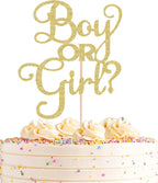 Boy or Girl Cake Topper - Gold Glitter Baby boy or girl Gender Reveal Party Cake decorations Supplies, for Baby Shower/ 1st Birthday Party/Baby Party Photo Booth Props