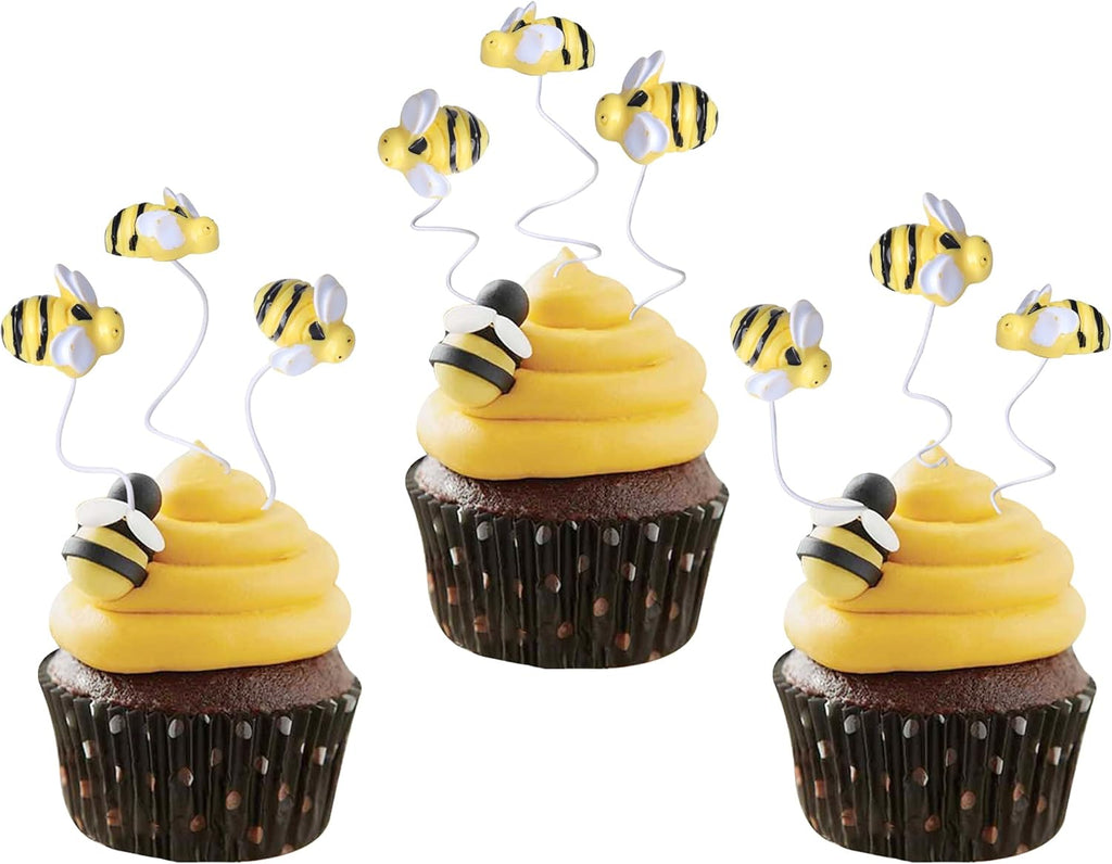 30 PCS Bumble Bee Cupcake Toppers Resin Little Figurine Bee Cupcake Picks Oh Babee Cake Decorations for Bee Theme Baby Shower Kids Boys Girls Birthday Party Decoration Supplies