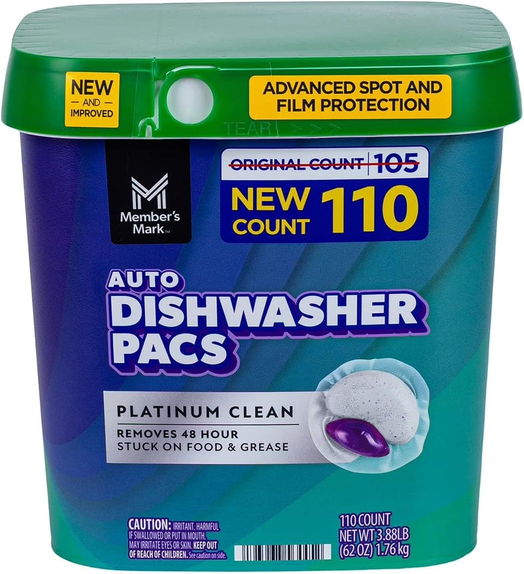 Member Marks Platinum Clean Automatic Dishwasher Pacs, Fresh Clean Scent, 110 Count - Triple Action Formula