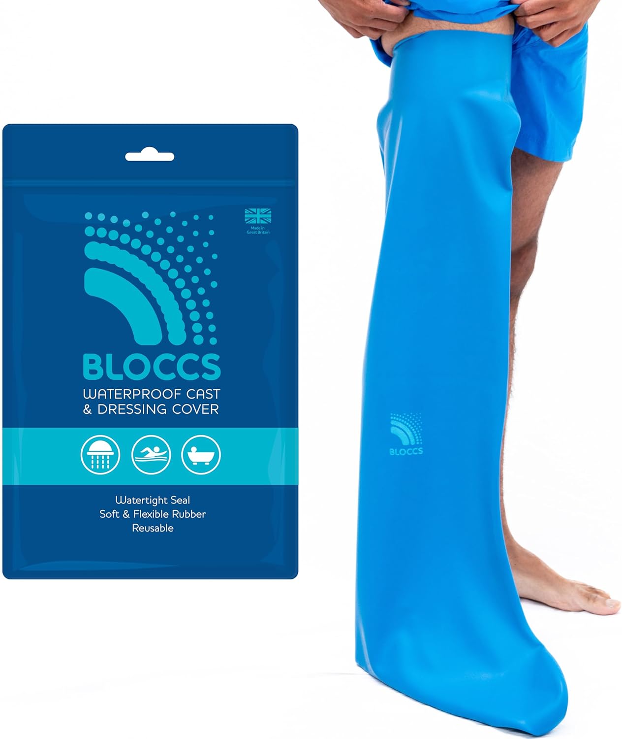 BLOCCS 100% Waterproof Cast Covers for Shower Leg- Swim Cover, Cast Bag for Bath. Durable Cast Sleeve for Swimming - #ALL76 - Adult Long Leg