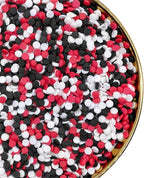 NIPEOR Rainbow Red Black Confetti Sprinkles 3.53oz/100g Edible Sprinkle Topping Round Candy Sprinkles for Cake Cupcake Decorating, Ice Cream Toppings (Rainbow Confetti Black Red)