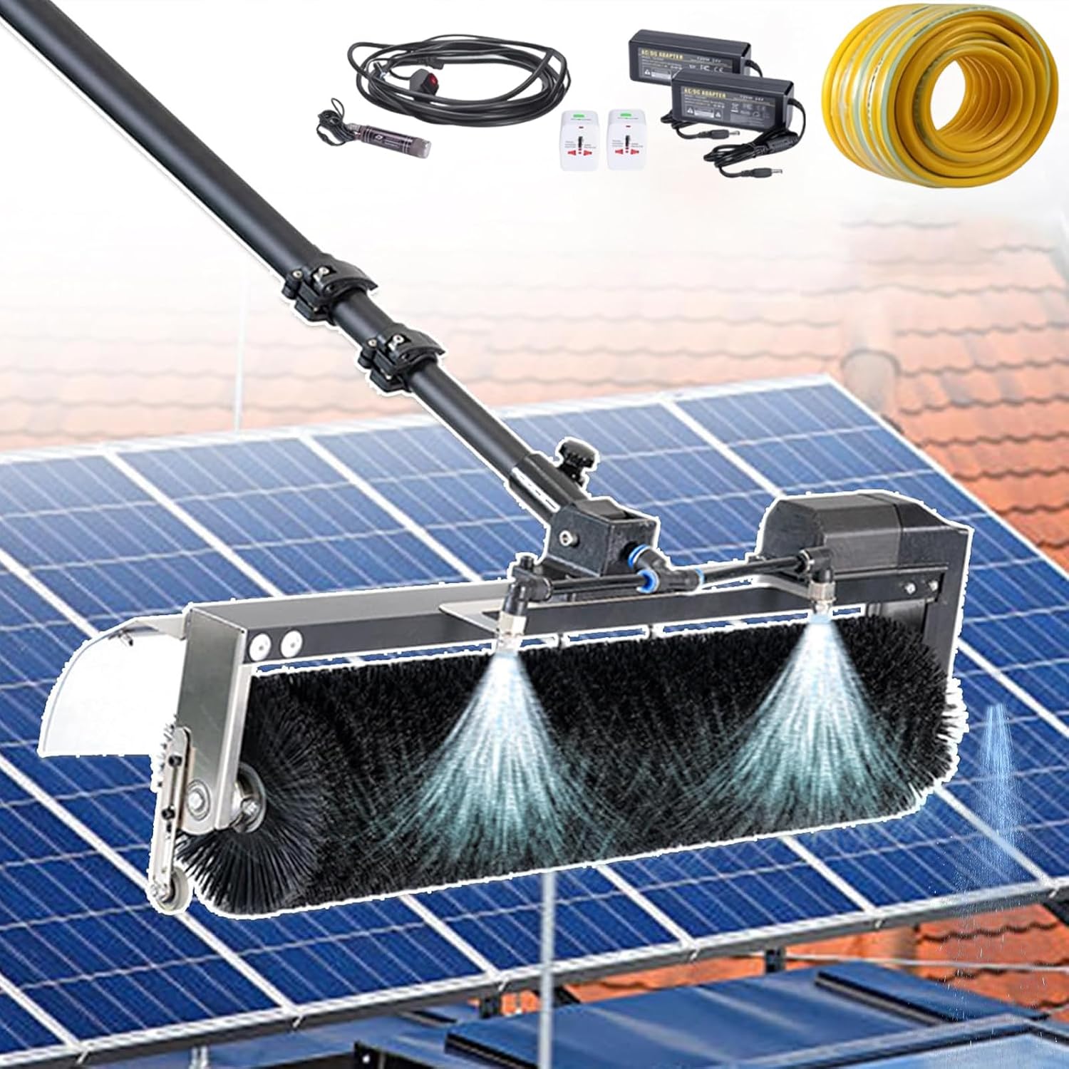 Electric Solar Photovoltaic Panel Cleaning, Solar Panel Cleaning Kit with Extension Pole, Professional Long Reach Soft Brush for Solar Panel Cleaning Rotary Photovoltaic Cleaning 5.5m/18ft