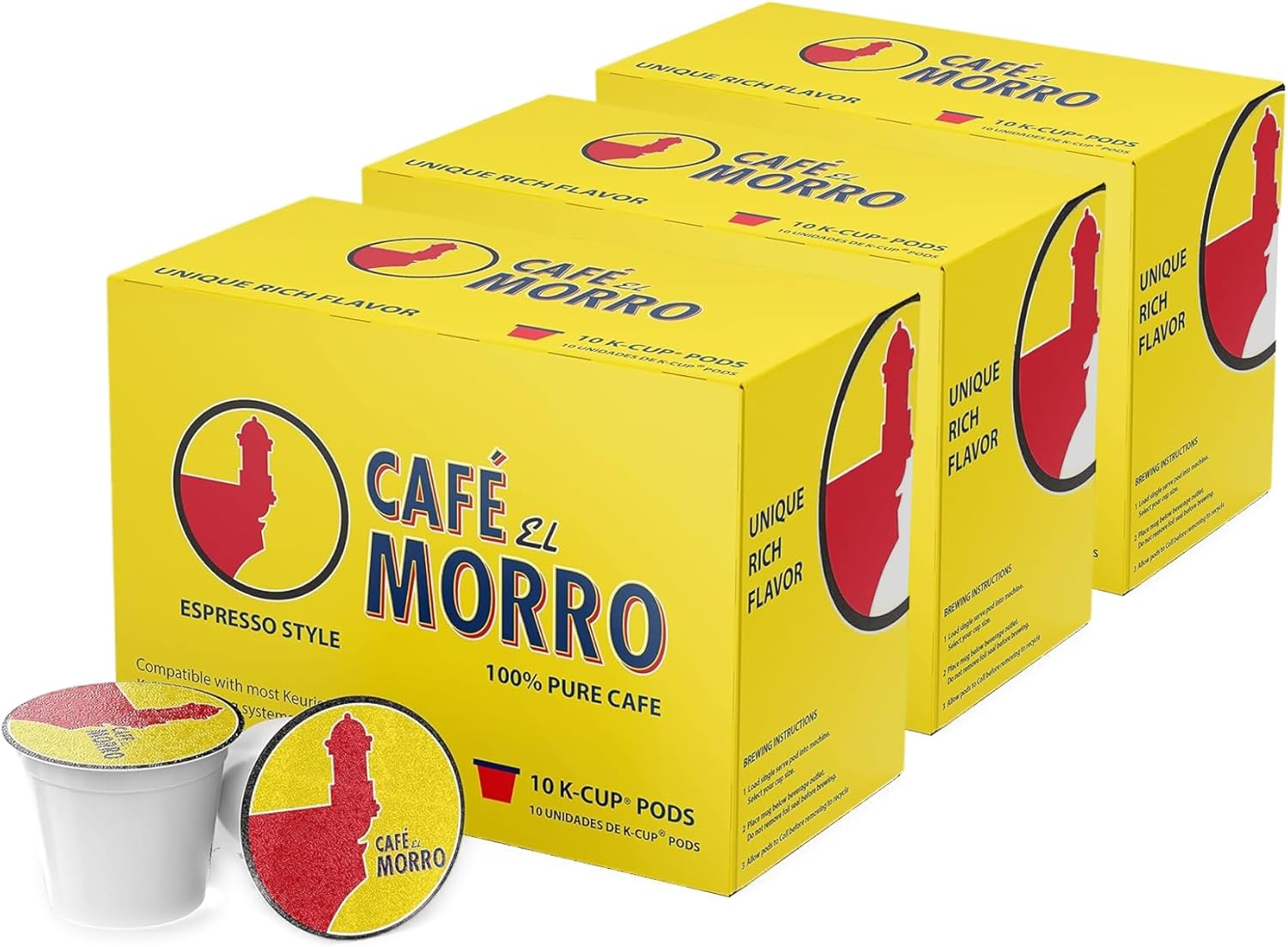 Café El Morro Espresso Single-Serve Pods, Coffee K-Cups, Compatible With Keµrig, Authentic Puerto Rican Style Coffee, Espresso Coffee K-Cups, 3-Pack (30 Count)